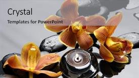  Presentation with funeral candle burning - Colorful presentation theme enhanced with flower orange orchid with burning backdrop and a light gray colored foreground