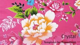  Presentation with chinese traditional - Beautiful PPT theme featuring flower pattern - traditional chinese fabric sample backdrop and a coral colored foreground