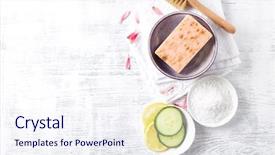  Presentation with natural products - Beautiful slide set featuring flower petal - natural body care products backdrop and a sky blue colored foreground