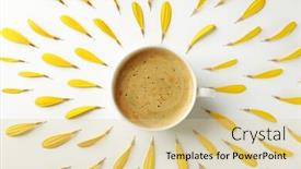  Presentation with coffee cup - Audience pleasing presentation design consisting of flower-petals-with-cup backdrop and a lemonade colored foreground