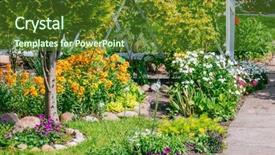  Presentation with home garden - Cool new PPT theme with flower plot - beautiful home garden allotment backdrop and a tawny brown colored foreground