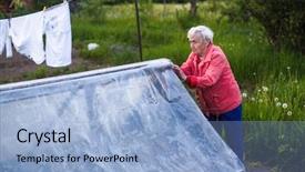  Presentation with elderly woman in nursing - Beautiful slide deck featuring flower plot - elderly woman closes the greenhouse backdrop and a light blue colored foreground