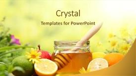  Presentation with honey - Audience pleasing PPT theme consisting of flower pollen - honey and fresh fruits closeup backdrop and a cream colored foreground