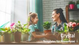  Presentation with mother child - Colorful presentation design enhanced with flower pot - cute child girl helps her backdrop and a coral colored foreground
