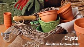  Presentation with flower pots - Colorful slide set enhanced with trolley with healthy food at supermarket backdrop and a tawny brown colored foreground