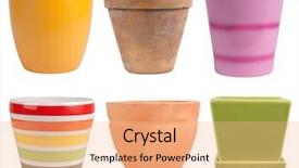  Presentation with flower pots - Presentation theme with flower pots isolated on white background and a coral colored foreground