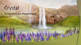  Presentation with iceland location famous place kirkjufellsfoss - Beautiful PPT layouts featuring flower power - perfect view of famous powerful backdrop and a soft green colored foreground