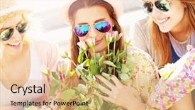  Presentation with friends - Colorful presentation theme enhanced with flower power - picture of a group backdrop and a coral colored foreground