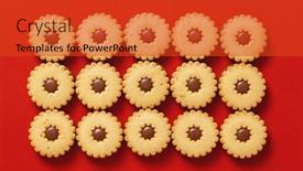  Presentation with chocolate biscuits - Amazing PPT layouts having flower-shaped-chocolate-biscuits backdrop and a red colored foreground