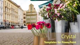  Presentation with square - Slide deck featuring flower-stall-on-plac-solny background and a coral colored foreground