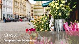  Presentation with square - PPT theme enhanced with flower-stall-on-plac-solny background and a coral colored foreground