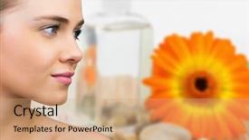  Presentation with beauty product - Presentation theme enhanced with flower with beauty product background and a coral colored foreground
