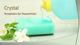  Presentation with liquid - Colorful presentation design enhanced with flower with dish washing liquid backdrop and a cream colored foreground