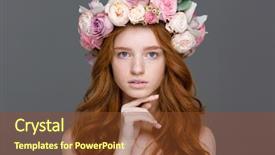  Presentation with indian woman face beauty - Amazing slide set having flower wreath over grey background backdrop and a tawny brown colored foreground