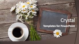  Presentation with blackboard english text welcome - Cool new slide deck with flowergraphics - blackboard for your text flowers backdrop and a dark gray colored foreground