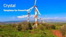  Presentation with heights - Presentation design consisting of flowering golan heights on a sunny day several huge modern windmills seen in the distance the snow-covered mount hermon background and a gray colored foreground