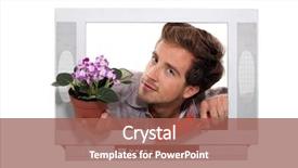  Presentation with television - Presentation featuring flowerpot and a trowel look background and a red colored foreground