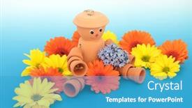  Presentation with summer flowers - PPT theme enhanced with flowerpot-man-garden-ornament background and a teal colored foreground