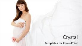  Presentation with pregnant - Slide deck consisting of pregnant woman 28 week with white chiffon shawl background and a white colored foreground
