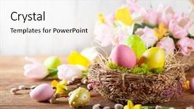  Presentation with easter - Beautiful theme featuring flowers and branches of pussy backdrop and a white colored foreground