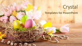  Presentation with easter - Presentation design enhanced with flowers and branches of pussy background and a lemonade colored foreground