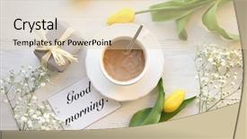  Presentation with coffee cup - Presentation having flowers and card with word background and a lemonade colored foreground