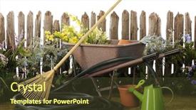  Presentation with garden tools - PPT theme with flowers and garden tools background and a tawny brown colored foreground