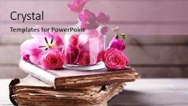  Presentation with books flowers - Slide deck consisting of flowers and old books background and a coral colored foreground