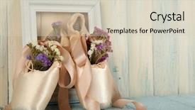  Presentation with ballet - Cool new PPT layouts with flowers ballet shoes in frame backdrop and a soft green colored foreground