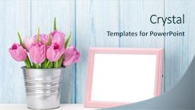  Presentation with drawing of pink lotus flower - PPT theme having flowers bouquet and blank photo background and a sky blue colored foreground
