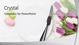  Presentation with white easter lily flowers - Amazing PPT theme having flowers bouquet and easter egg backdrop and a white colored foreground