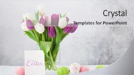  Presentation with card holiday flowers abstract - Slide deck consisting of flowers bouquet and easter egg background and a light gray colored foreground