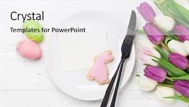  Presentation with white easter lily flowers - Beautiful theme featuring flowers bouquet and easter egg backdrop and a sky blue colored foreground