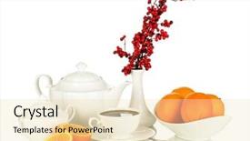  Presentation with dinner - Slides having flowers coffee - beautiful white dinner service background and a lemonade colored foreground