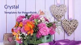  Presentation with flowers - Slide deck with beautiful violet purple gypsophila - flowers composition in crate background and a sky blue colored foreground