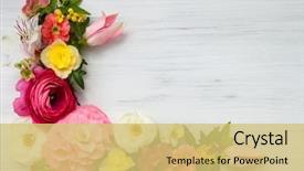  Presentation with white flower frame - PPT layouts featuring flowers frame on white wooden background and a yellow colored foreground