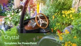  Presentation with car design - Presentation design featuring flowers-grow-in-the-car background and a tawny brown colored foreground