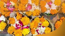  Presentation with banana - PPT layouts enhanced with flowers in banana leaves ready background and a gold colored foreground