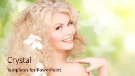  Presentation with real woman hair texture human - PPT layouts having flowers in hair and butterflies background and a  colored foreground
