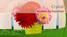  Presentation with flowers vase - PPT layouts featuring flowers in vase on grass on blue background background and a lemonade colored foreground