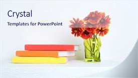  Presentation with books flowers - Cool new PPT theme with flowers in vase with book backdrop and a sky blue colored foreground