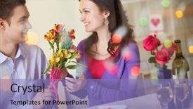  Presentation with award floral - Audience pleasing slide deck consisting of flowers lady - young man giving floral bouquet backdrop and a light blue colored foreground