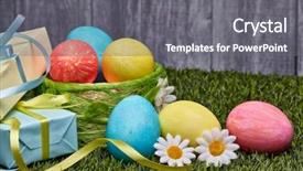  Presentation with greeting card - Colorful presentation theme enhanced with flowers lying on a green backdrop and a gray colored foreground