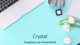  Presentation with cosmetics beauty - Audience pleasing presentation theme consisting of flowers on color background backdrop and a cool aqua colored foreground