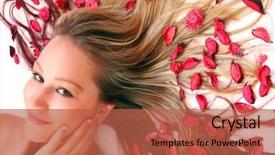  Presentation with beautiful young woman getting face - Audience pleasing theme consisting of flowers on her long hair backdrop and a red colored foreground