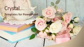  Presentation with books flowers - PPT theme consisting of flowers on wooden background background and a lemonade colored foreground