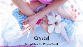  Presentation with posture - Colorful slide set enhanced with flowers spiritual - woman in symbolic yoga lotus backdrop and a light blue colored foreground