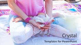  Presentation with magnolia - Colorful presentation enhanced with flowers spiritual - woman in yoga meditation position backdrop and a light blue colored foreground
