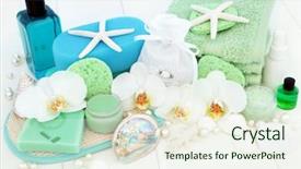  Presentation with aromatherapy oil - Slide set with flowers tea tree aromatherapy oil background and a sky blue colored foreground