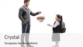  Presentation with greeiting show man - Theme with flowers to a little schoolgirl background and a white colored foreground